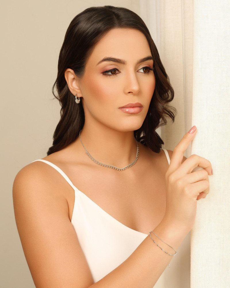 Brinco Argola Click Bolinhas Vazadas 1.9 cm Ródio Branco