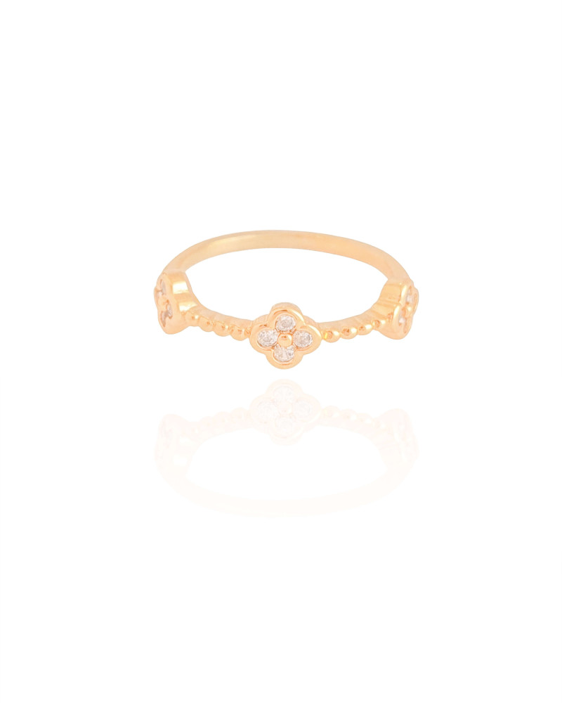 Anel Trevo Cristal Tamanho 12 Banhado a Ouro 18K