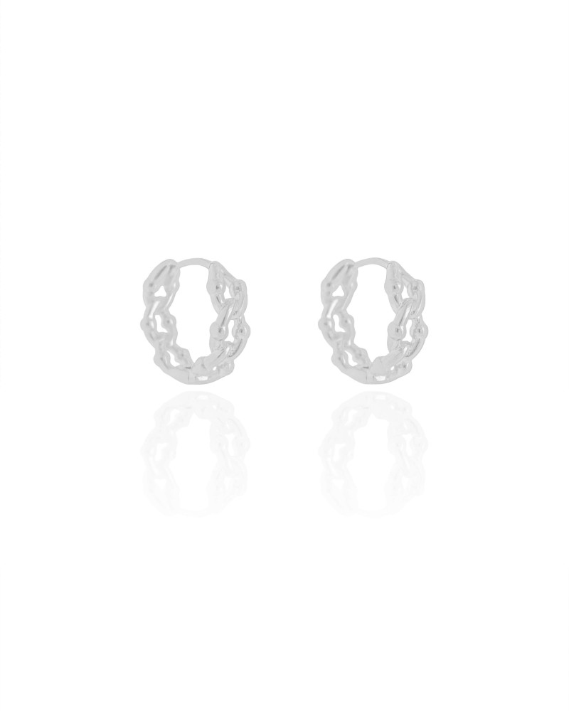 Brinco Argola Click Elos Bolinhas 1.5 cm Ródio Branco