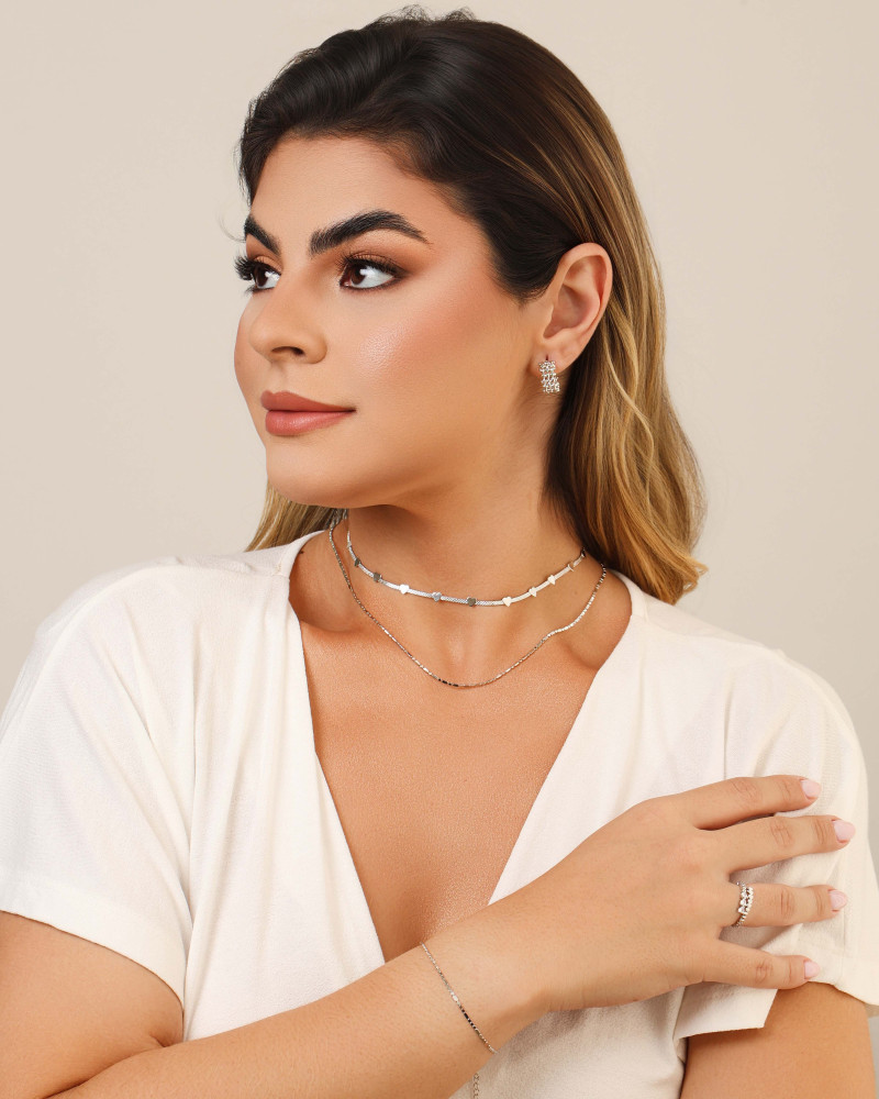 Pulseira Plaquinhas Achatadas 1.5 mm Ródio Branco