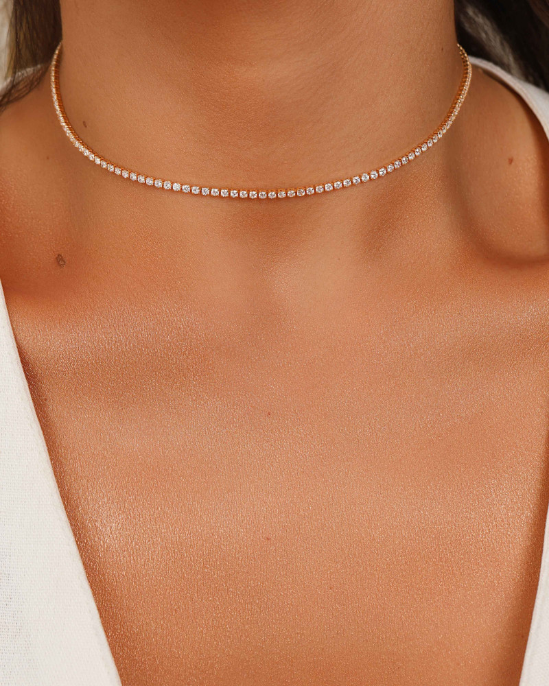 Choker Riviera Cristal 2 mm Banhado a Ouro 18K
