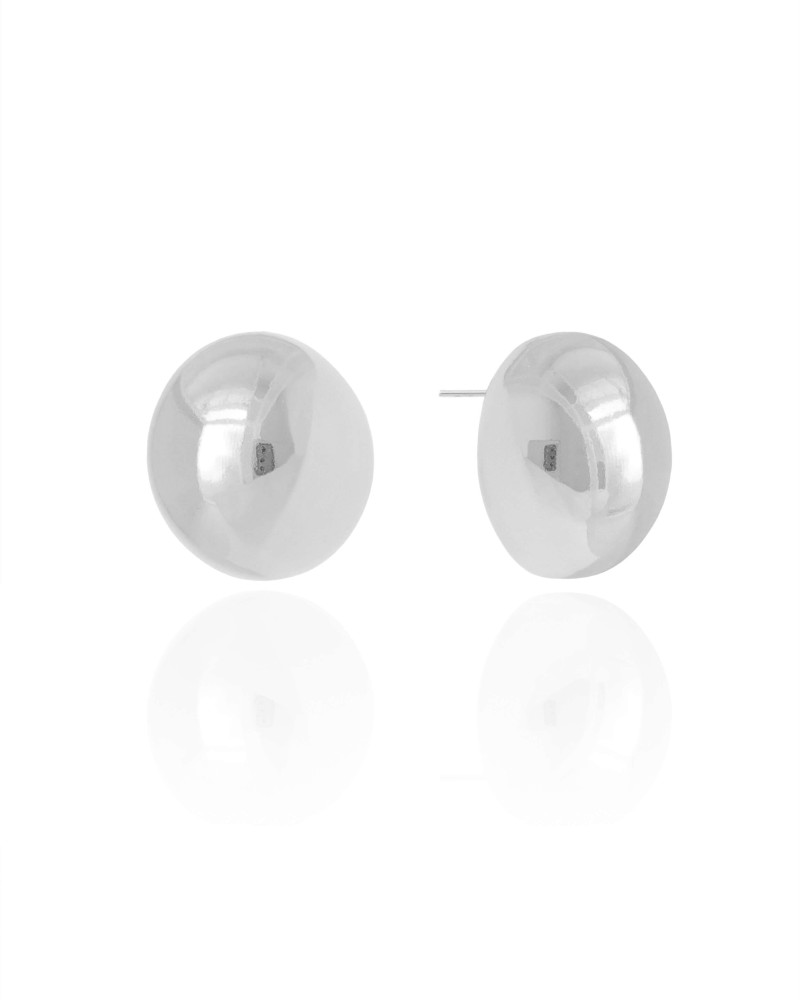 Brinco Oval Abaulado Liso 2.2 cm Ródio Branco