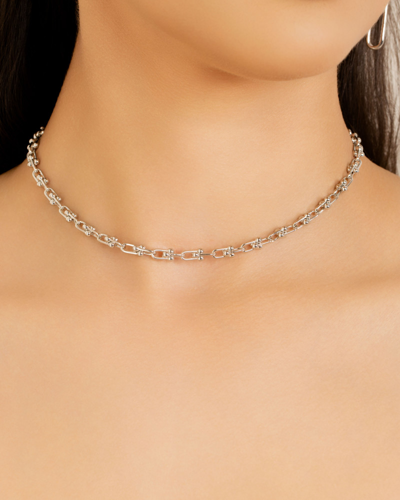 Choker Elos em U 5 mm Ródio Branco