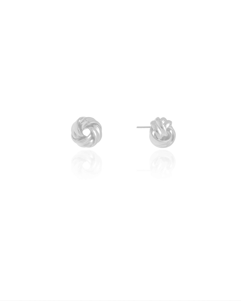 Brinco Nó Detalhado 1.0 cm Ródio Branco