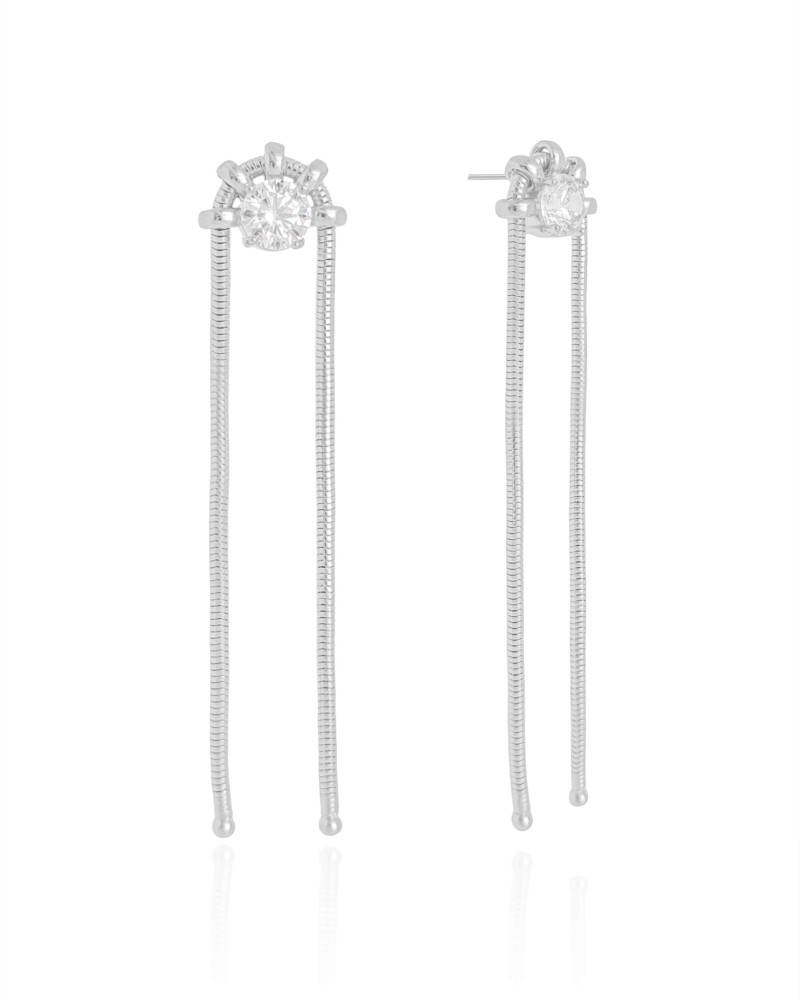 Brinco Rabo de Rato Franja Ponto de Luz 7.2 cm Ródio Branco