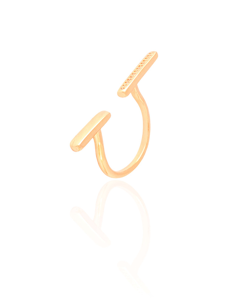 Anel Ajustável Palitos Cravejado Cristal Tamanho P Banhado a Ouro 18K