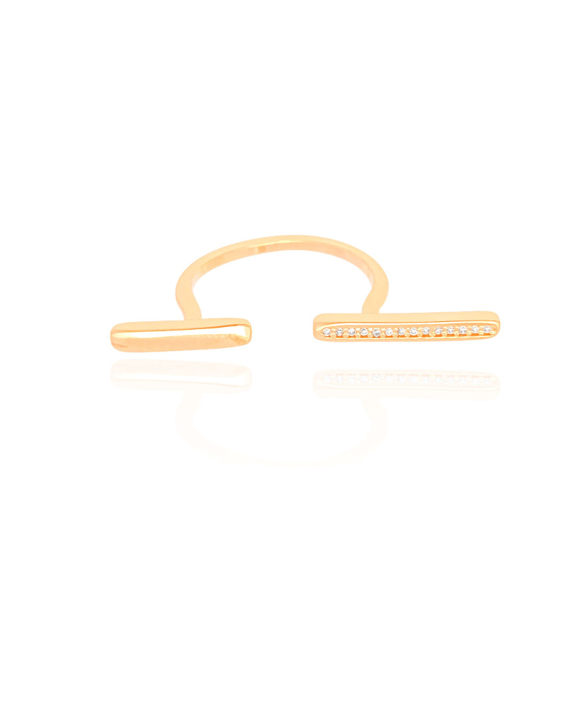 Anel Ajustável Palitos Cravejado Cristal Tamanho M Banhado a Ouro 18K