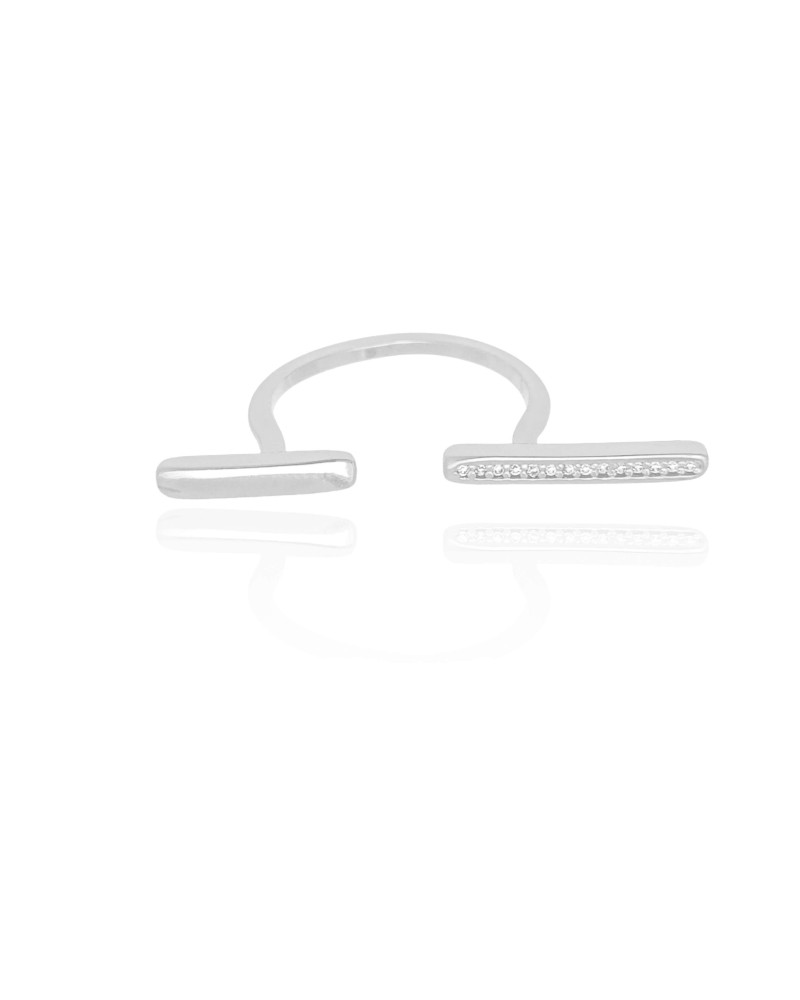 Anel Ajustável Palitos Cravejado Cristal Tamanho M Ródio Branco