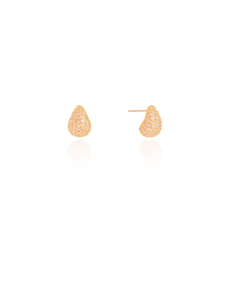 Brinco Gota Cravejada Cristal Banhado a Ouro 18K