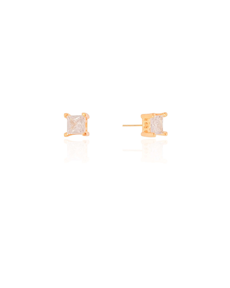 Brinco Quadrado Cristal 6 mm Banhado a Ouro 18K