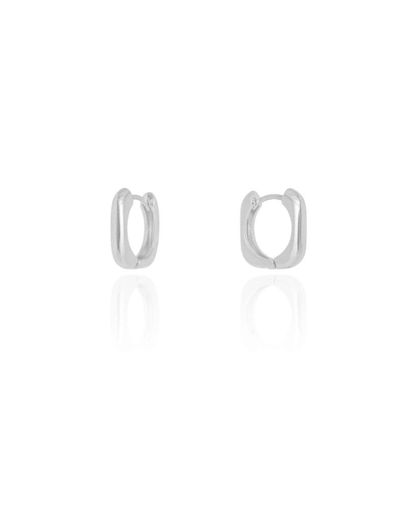 Brinco Argola Click Quadrado Liso 1.5 cm Ródio Branco