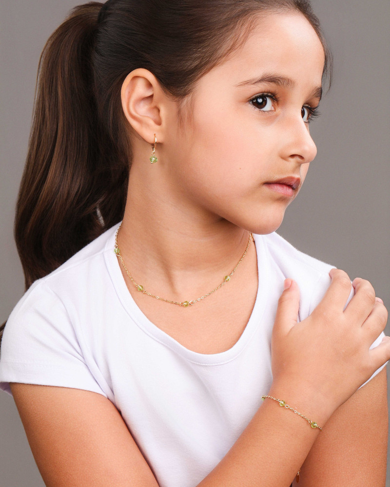 Pulseira Infantil Elos Cristais Ligth Green 4 mm Banhado a Ouro 18K