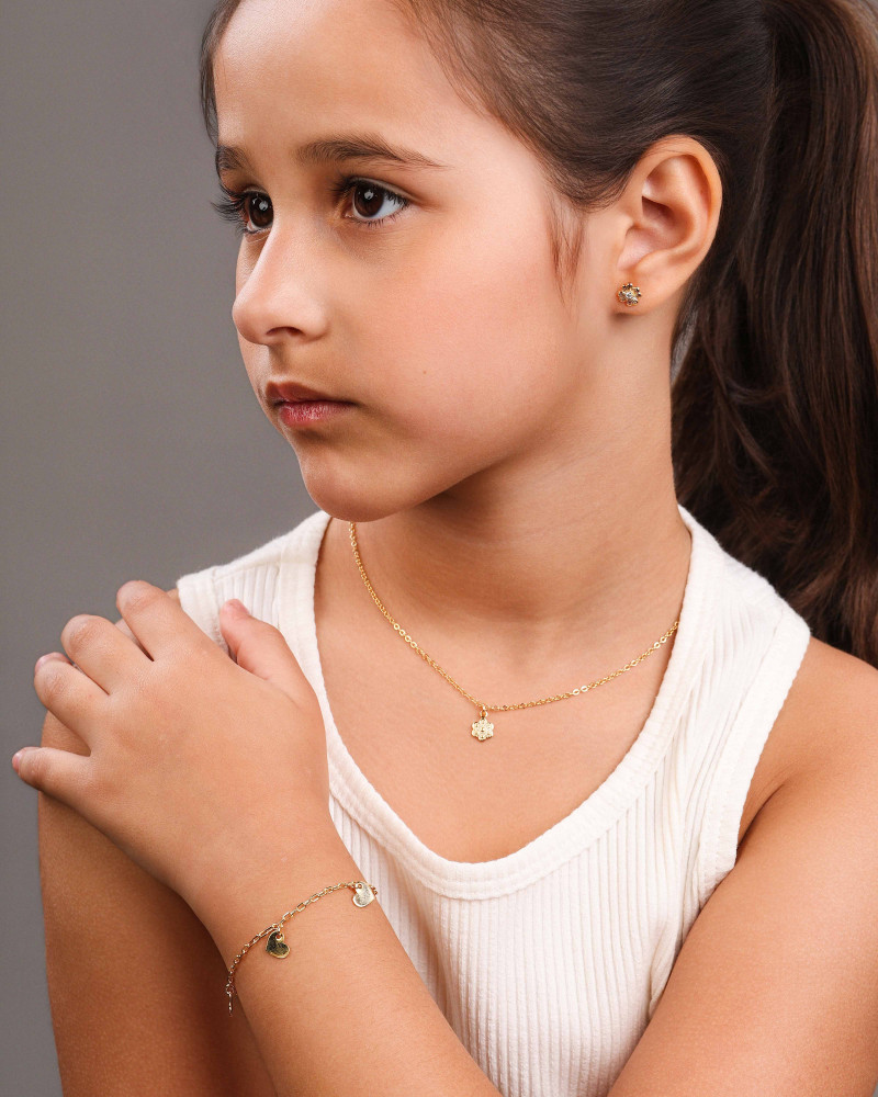 Gargantilha Infantil Elos Flor 6 mm Banhado a Ouro 18K - 35 cm