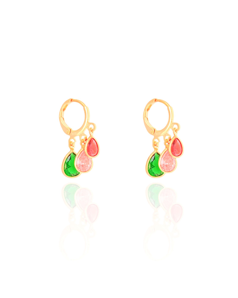 Brinco Argola Click Gotas Coloridas 2.5 cm Banhado a Ouro 18K