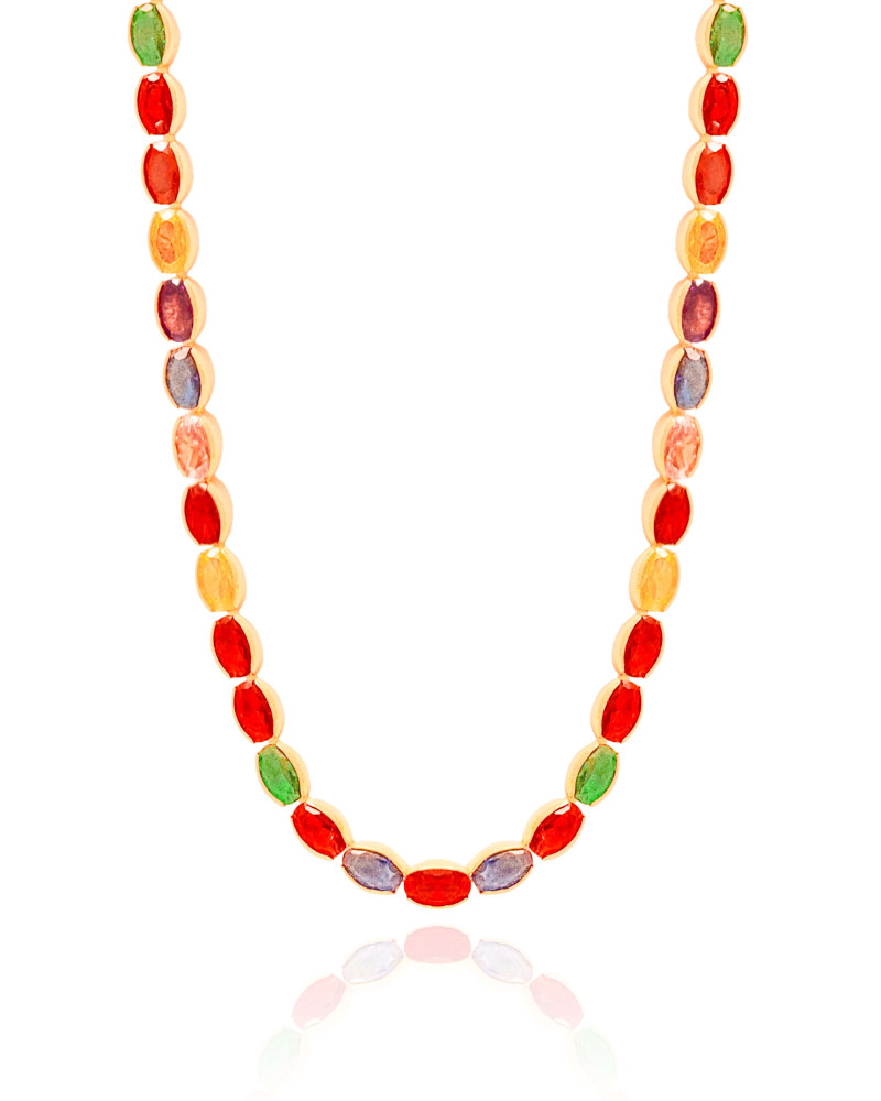 Choker Ovais Coloridos 4 mm Banhado a Ouro 18K