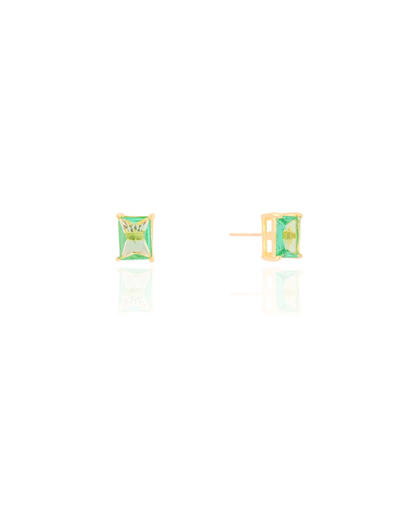 Brinco Ponto de Luz Retangular Turmalina Banhado a Ouro 18K