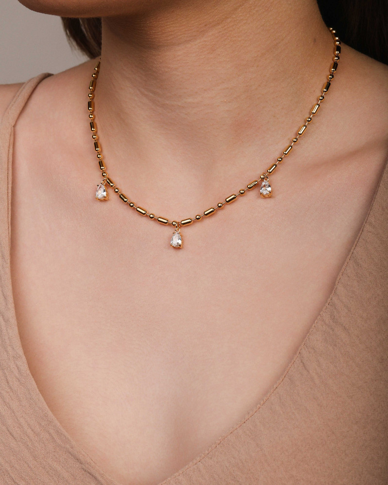 Gargantilha Gomos Gotas Cristal Banhado a Ouro 18K - 40 cm