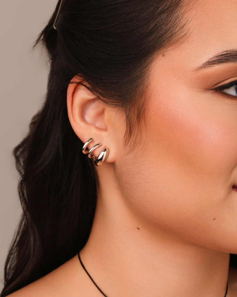 Ear Cuff Três Filetes Lisos 1.7 cm Ródio Branco
