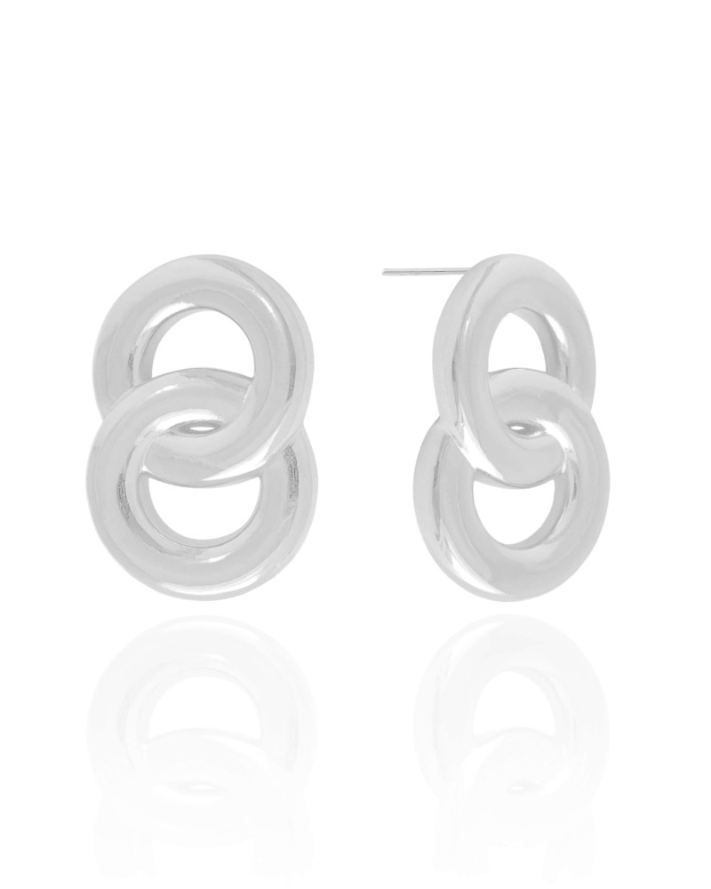Brinco Circulos Entrelaçados Lisos 3.6 cm Ródio Branco
