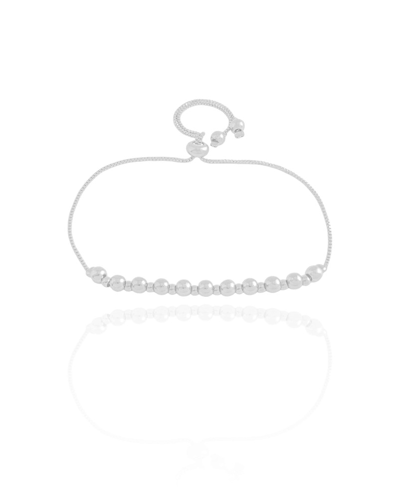 Pulseira Bolinhas Lisas Fecho Gravata Ródio Branco