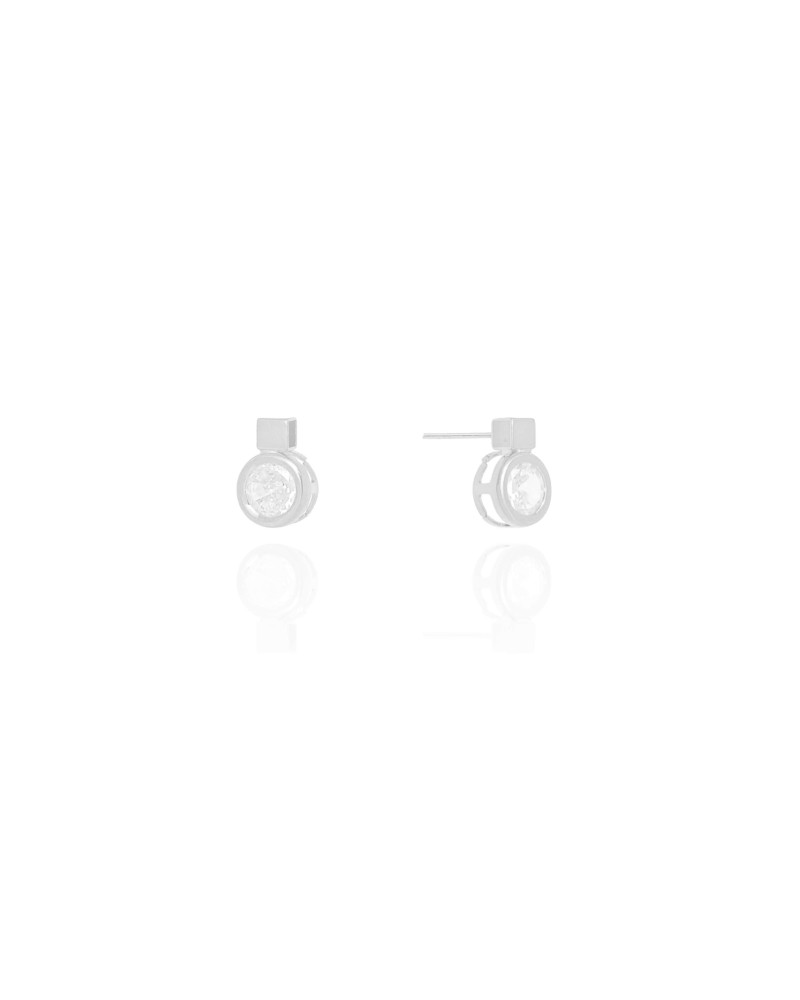 Brinco Quadrado Ponto de Luz Cristal 7 mm Ródio Branco