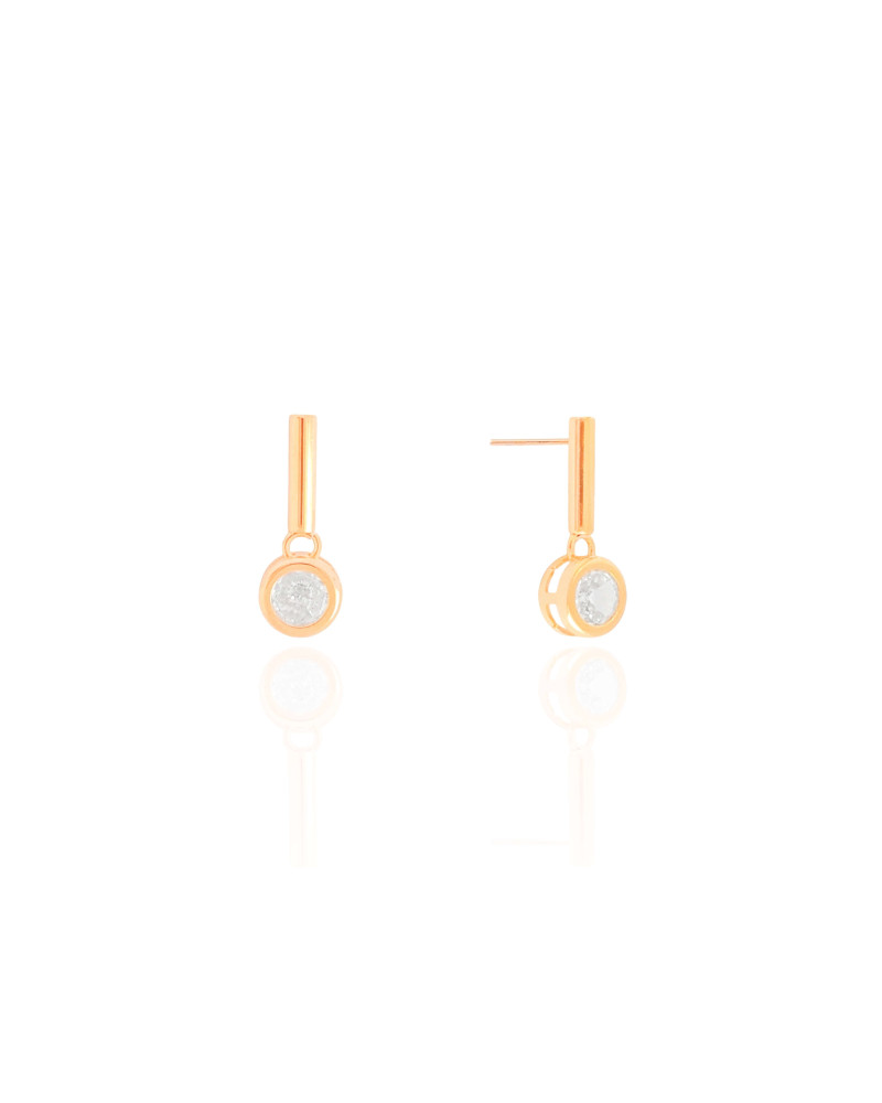 Brinco Palito Tubo Ponto de Luz Cristal Banhado a Ouro 18K