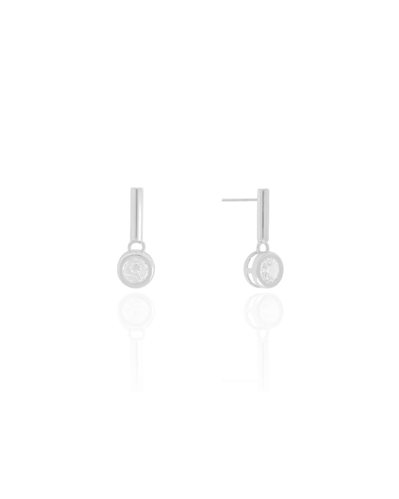 Brinco Palito Tubo Ponto de Luz Cristal Ródio Branco