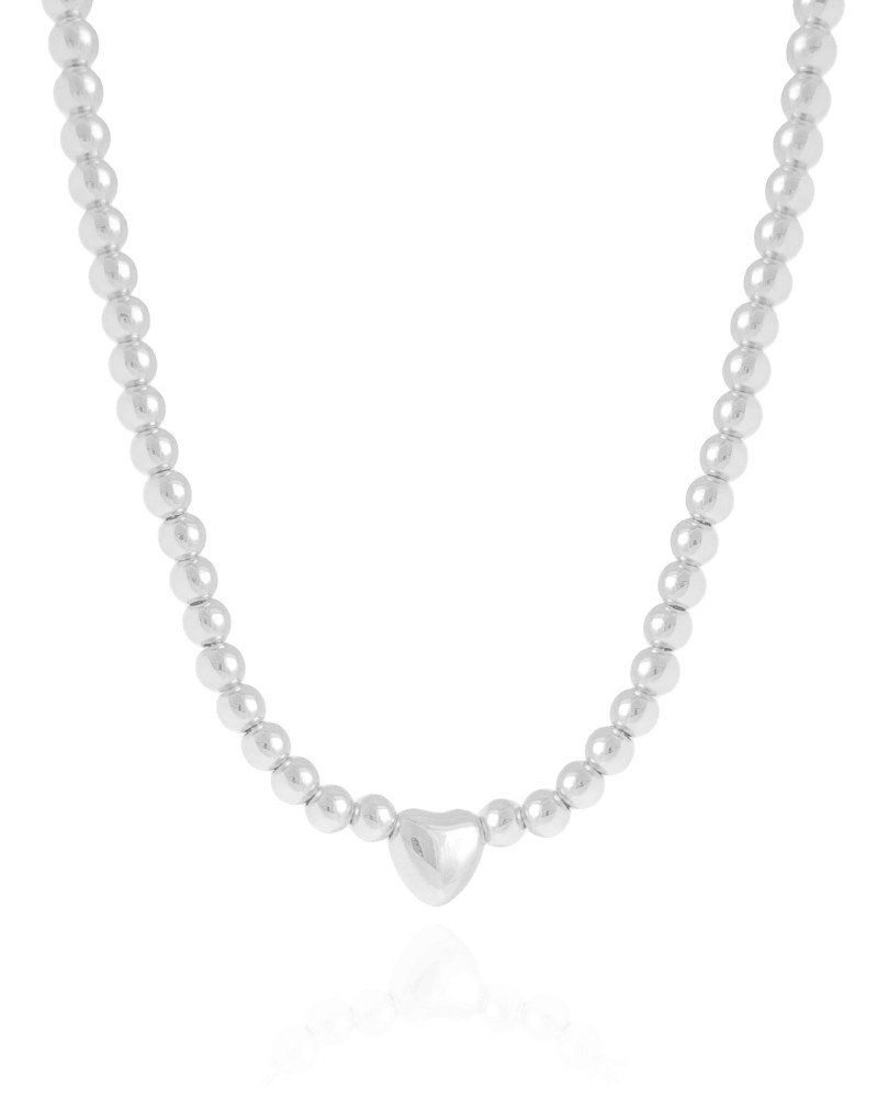 Choker Bolinhas Coração Liso Ródio Branco