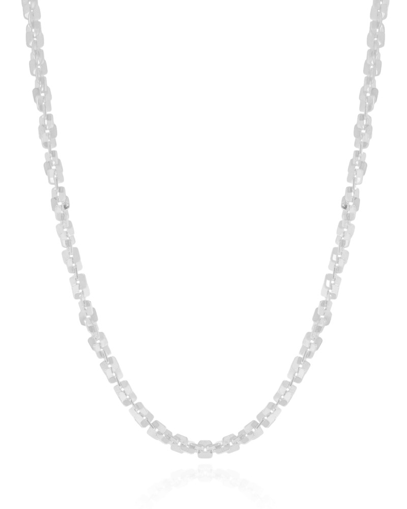 Gargantilha Elos Quadrados 4 mm Ródio Branco - 45 cm