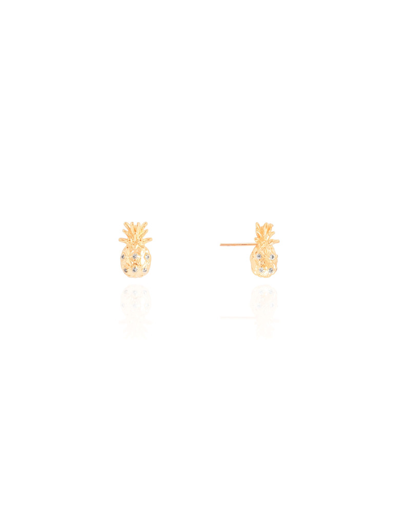 Brinco Abacaxi Pontos de Luz Cristal Banhado a Ouro 18K