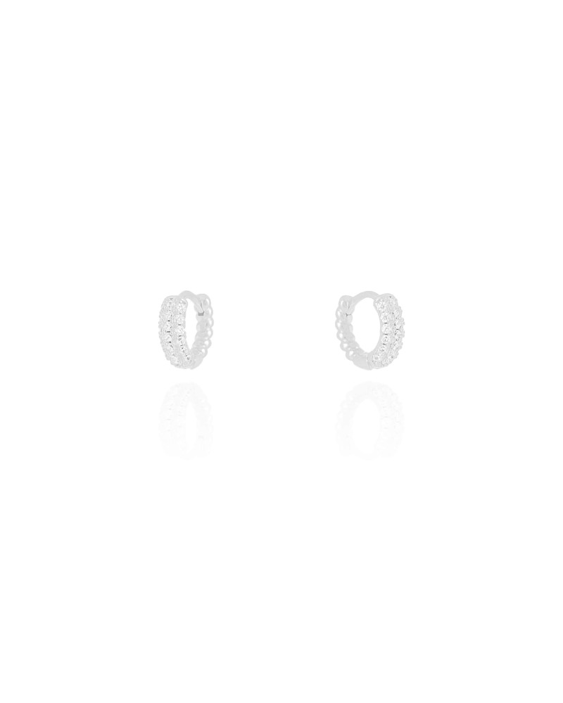 Brinco Argola Click Cravejada Cristal Gomos 1.0 cm Ródio Branco