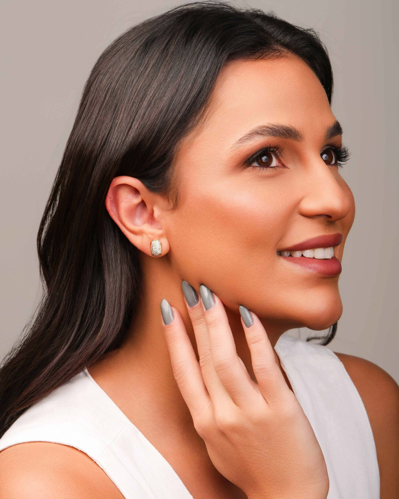 Brinco Retangular Cravejado Cristal Banhado a Ouro18K