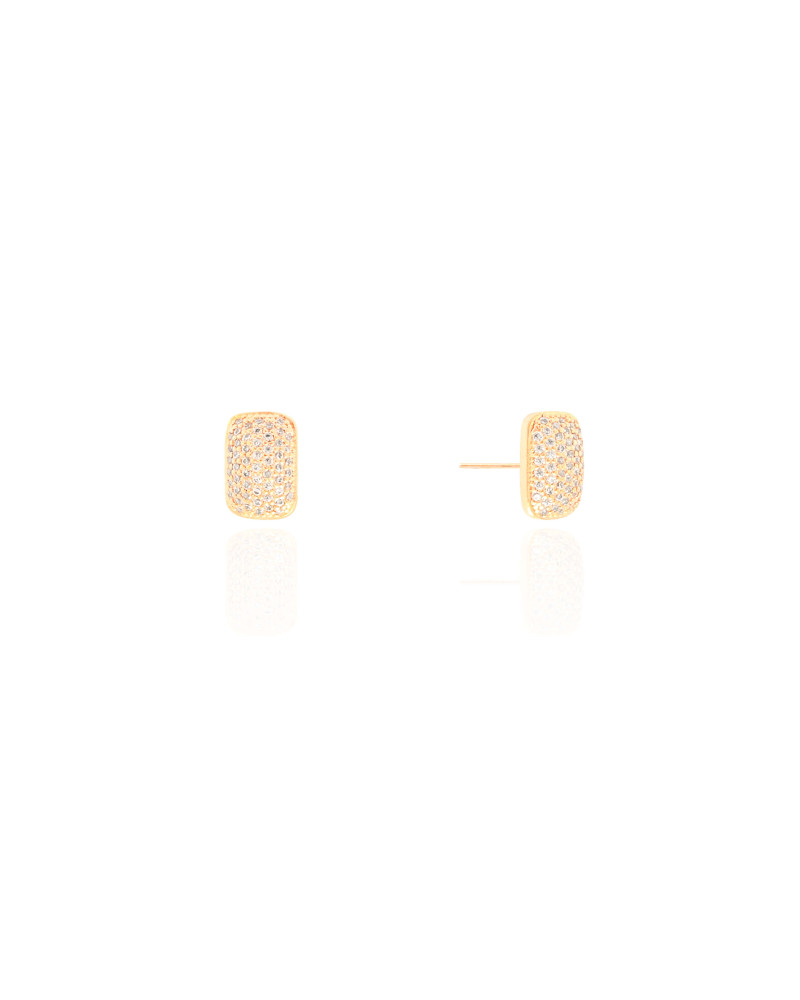 Brinco Retangular Cravejado Cristal Banhado a Ouro18K