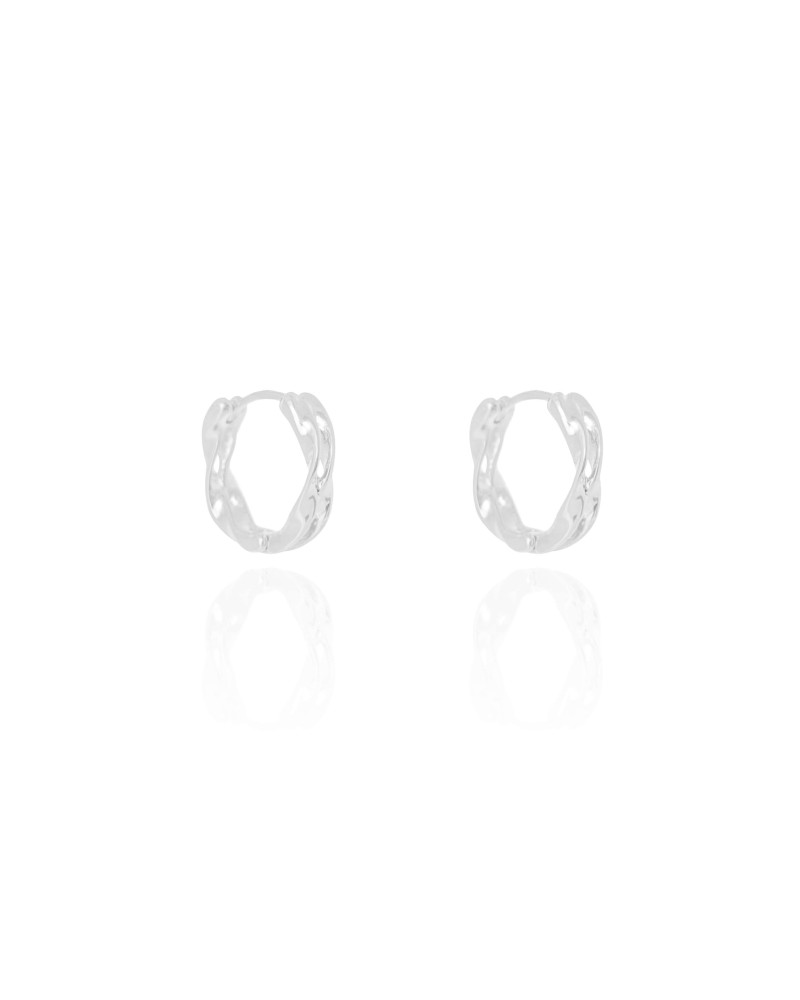 Brinco Argola Click Torcida Dupla 1.5 cm Ródio Branco