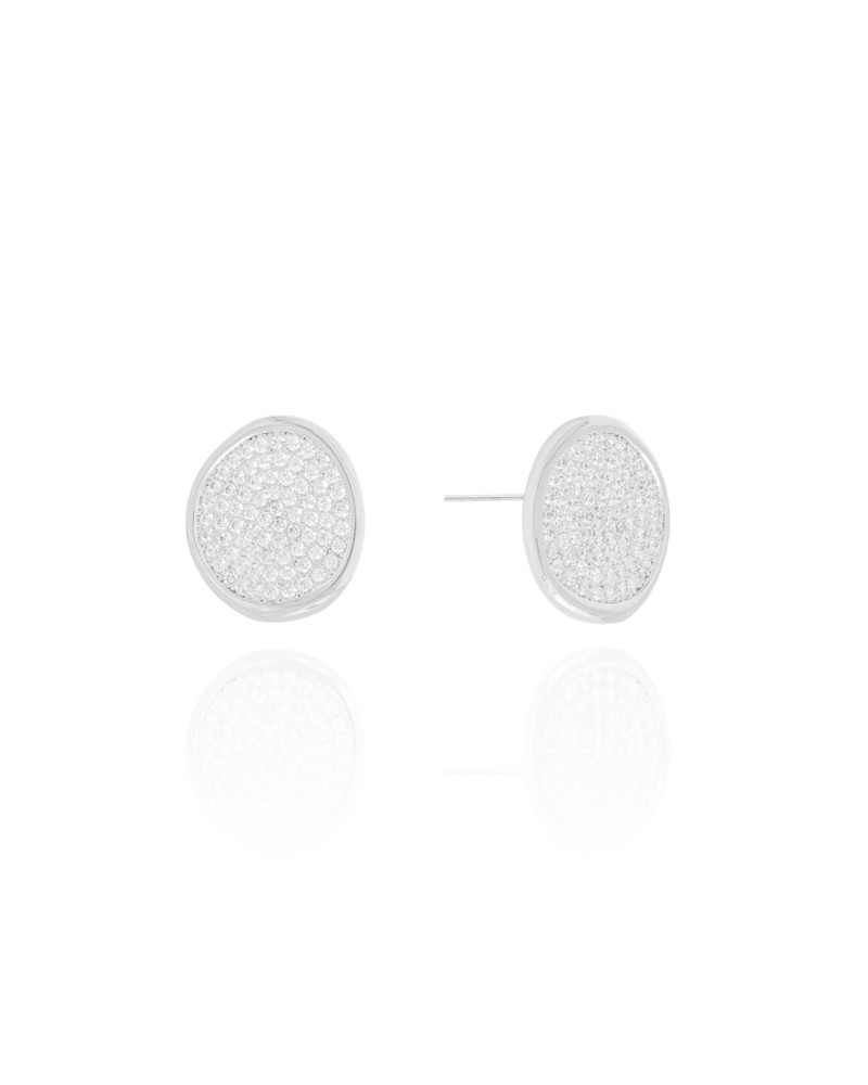 Brinco Orgânico Cravejado Cristal 1.5 cm Ródio Branco