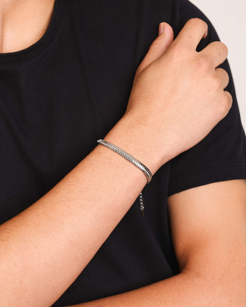 Pulseira Masculina Lacraia 6 mm Ródio Branco