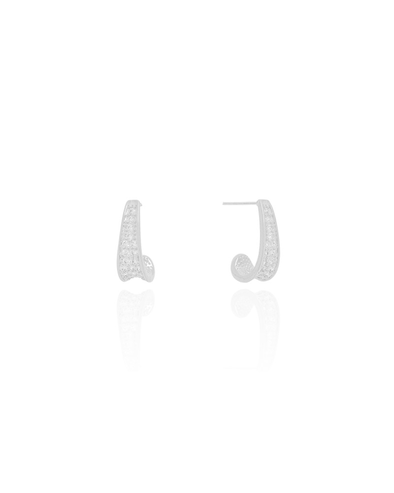 Brinco Argola Gota Cravejada Cristal 1.5 cm Ródio Branco