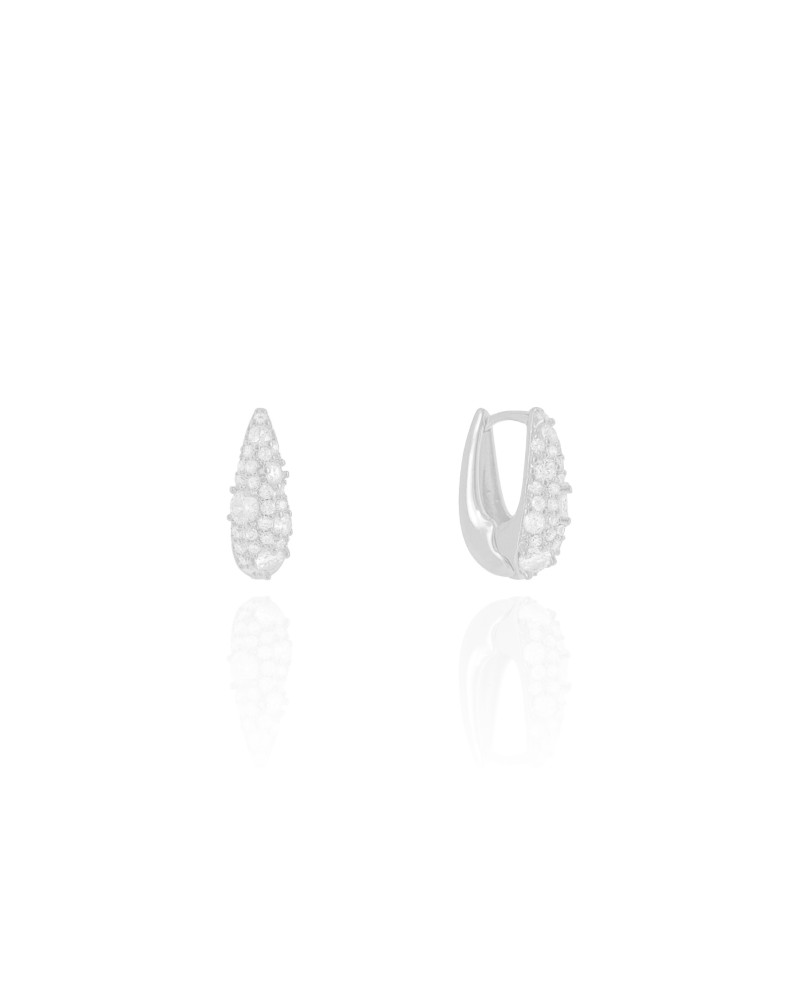 Brinco Argola Click Gota Cravejada Cristal 1.6 cm Ródio Branco