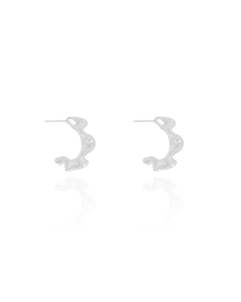 Brinco Meia Argola Ondas Lisas 1.6 cm Ródio Branco