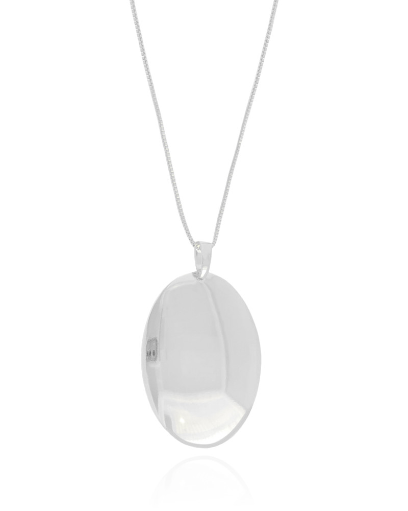Gargantilha Veneziana Oval Liso 3.7 cm  Ródio Branco - 45 cm