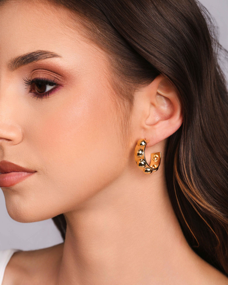 Brinco Argola Reta Bolas Lisas 3.0 cm Banhado a Ouro 18K