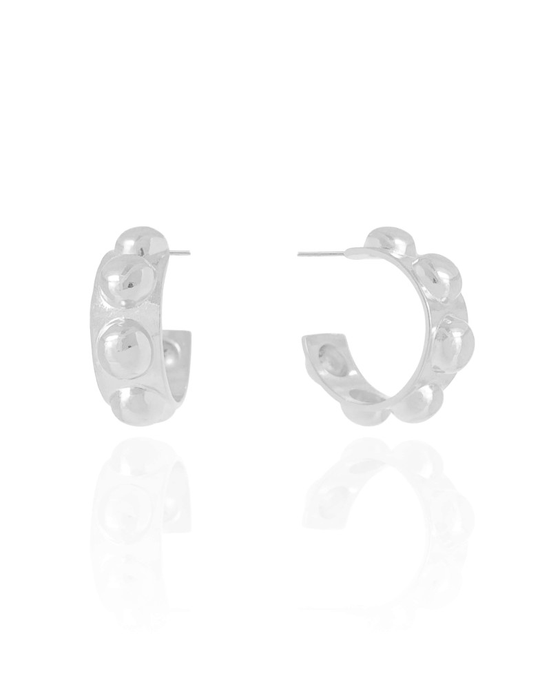 Brinco Argola Reta Bolas Lisas 3.0 cm Ródio Branco