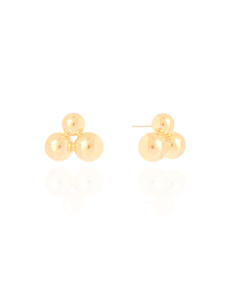 Brinco Três Bolas Lisas Banhado a Ouro 18K