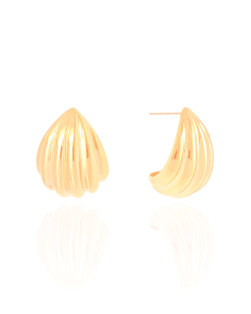 Brinco Argola Abaulada Frisada 2.6 cm Banhado a Ouro 18K