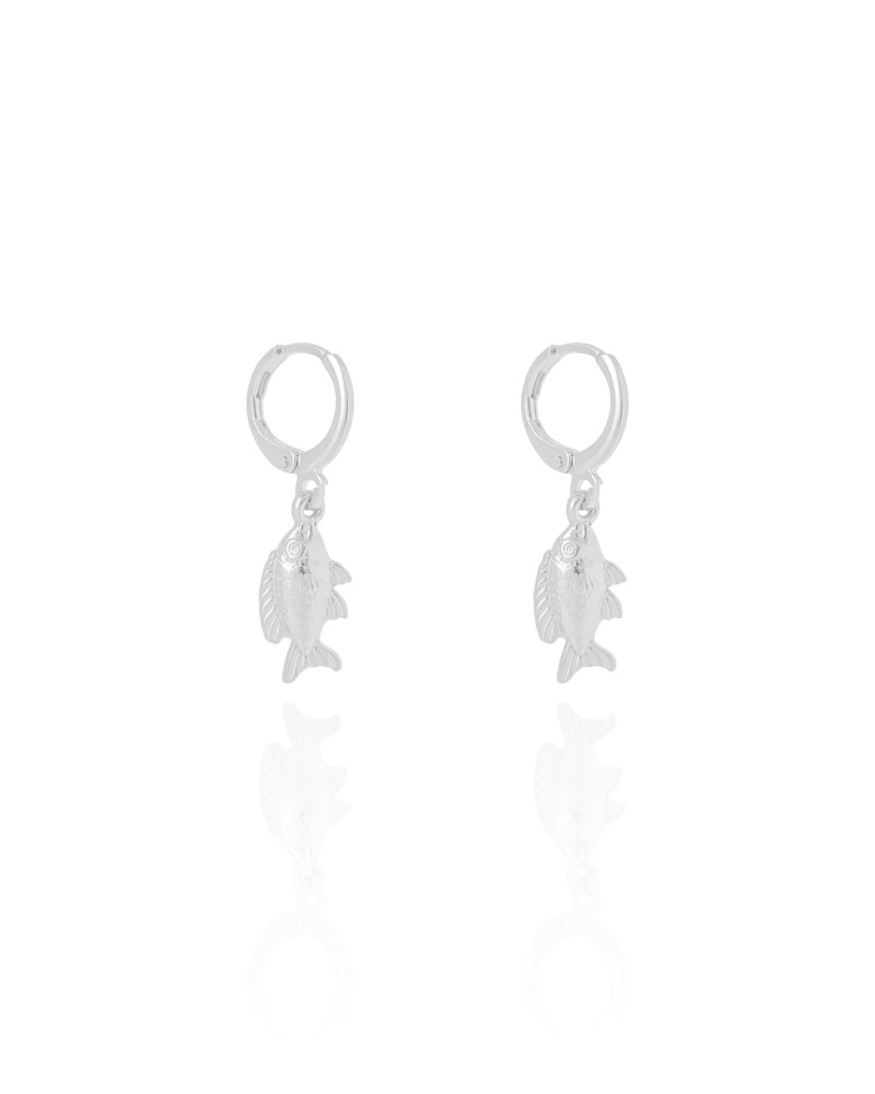 Brinco Argola Click Peixe 3.0 cm Ródio Branco