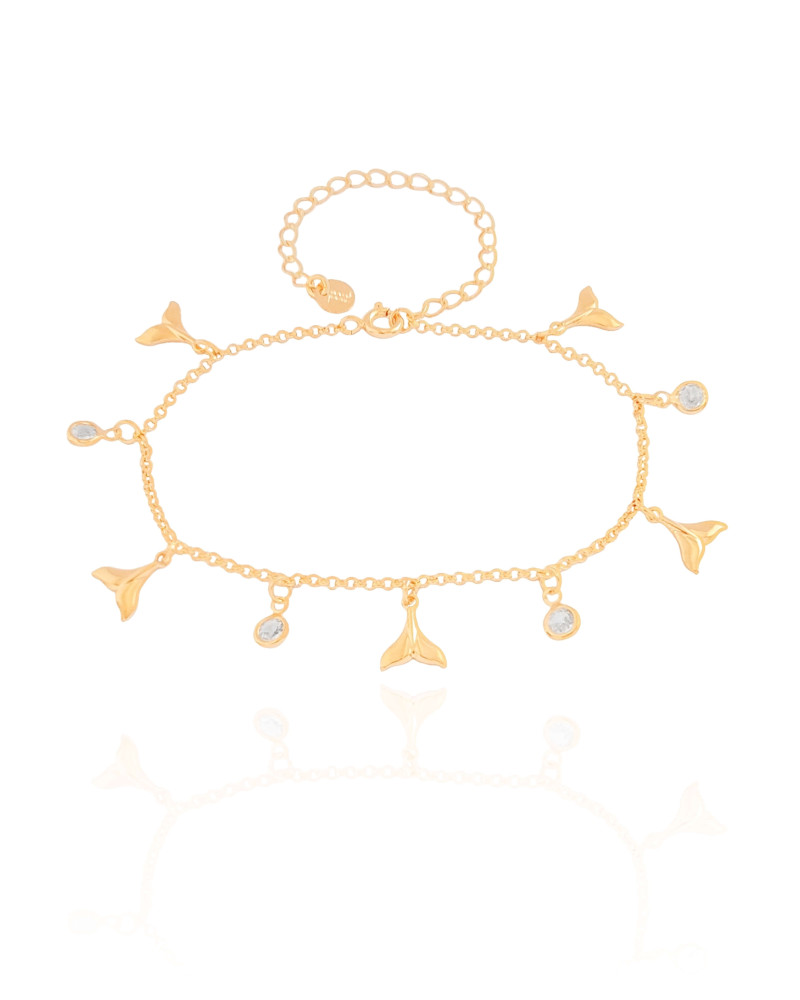 Pulseira Elos Caudas de Sereia Pontos de Luz Cristal Banhado a Ouro 18K