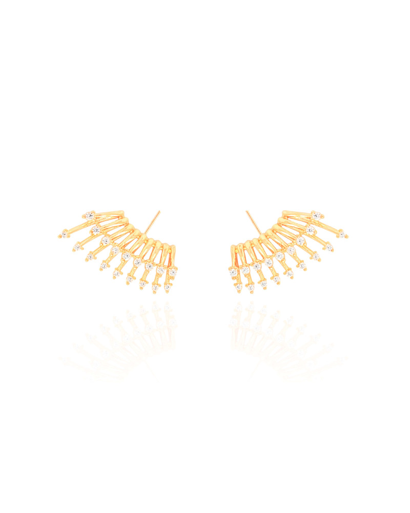 Ear Cuff Filetes Cravejados Cristal Banhado a Ouro 18K