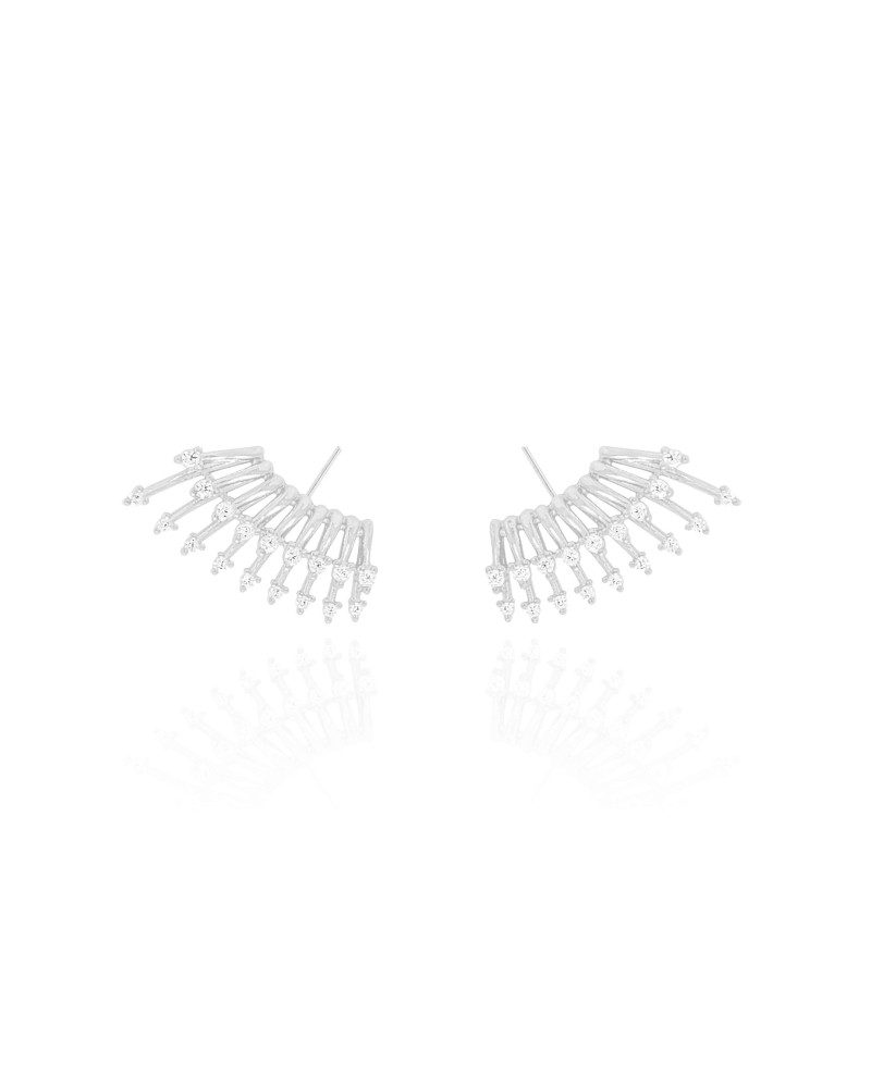Ear Cuff Filetes Cravejados Cristal Ródio Branco