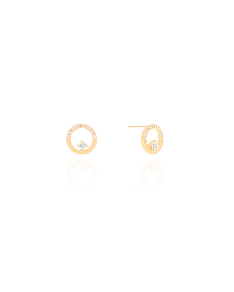 Brinco Círculo Ponto de Luz Cravejado Cristal Banhado a Ouro 18K