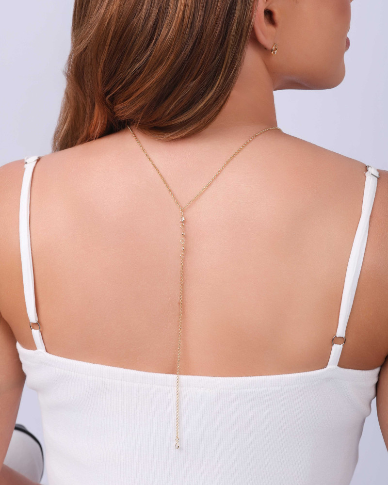 Gargantilha Back Nacklace Elos Pontos de Luz Cristal Banhado a Ouro 18K - 60 cm